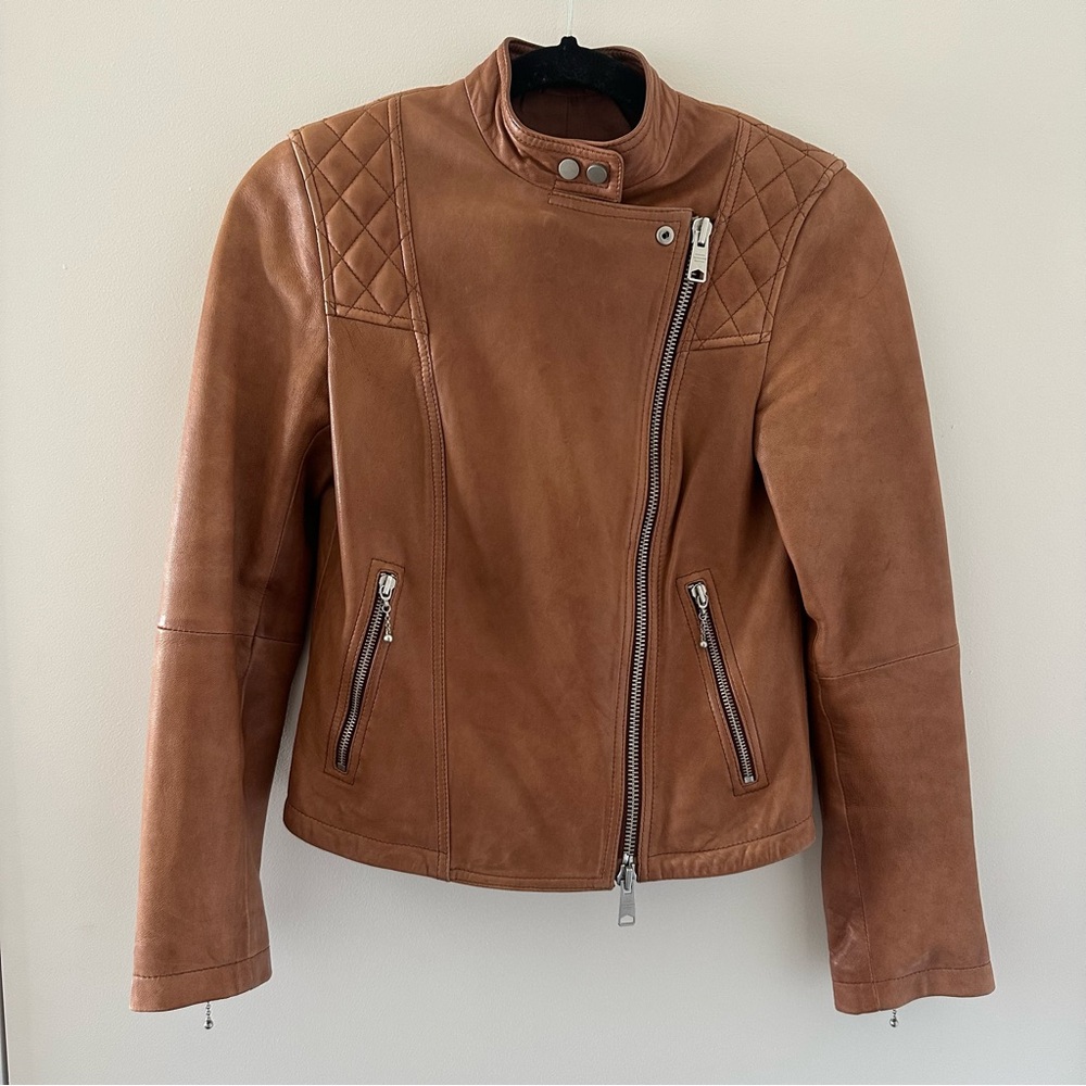 ALL SAINTS Brown Leather Biker Jacket